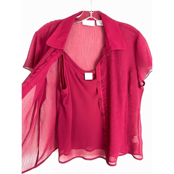 Worthington Size 12 Short Sleeve Two Piece Sheer Cardigan & Tank Top Burgundy - Picture 2 of 10